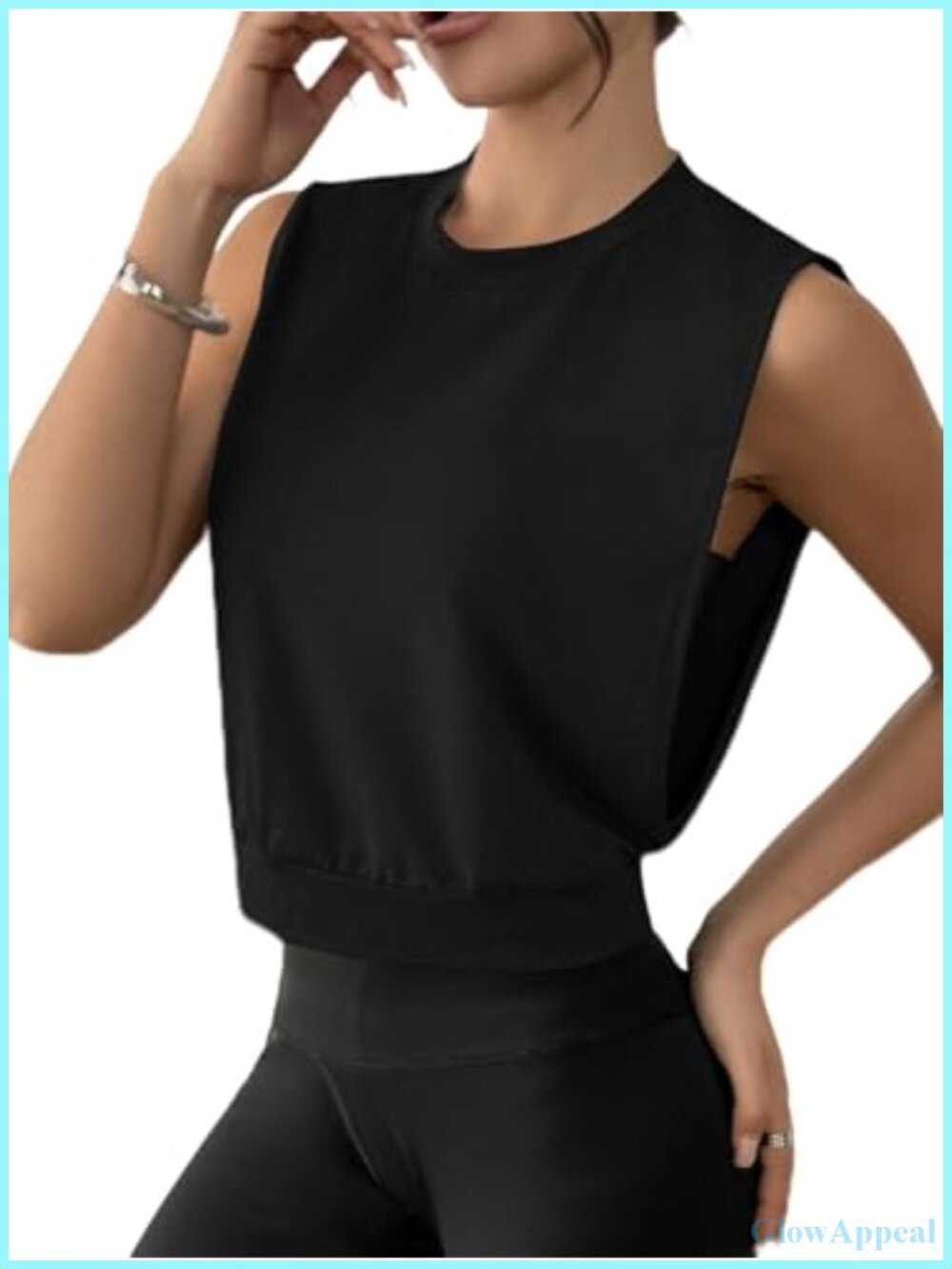 Cropped Muscle Tank Open Side Workout Top Sleeveless Crew Neck